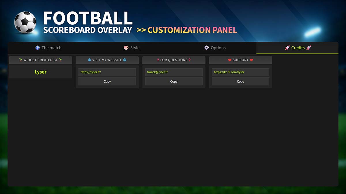 Football Scoreboard Overlay – Credits Football scoreboard overlay credits panel