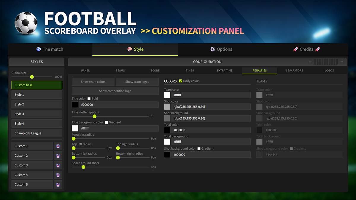 Football Scoreboard Overlay – Penalty Settings Football scoreboard overlay penalty shootout settings