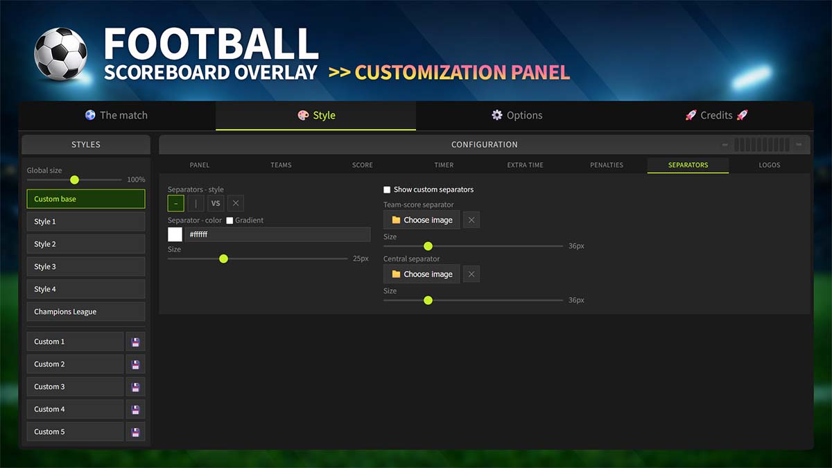 Football Scoreboard Overlay – Separator Customization Football scoreboard overlay separator customization settings