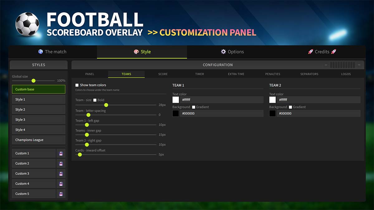 Football Scoreboard Overlay – Team Customization Football scoreboard overlay team customization settings