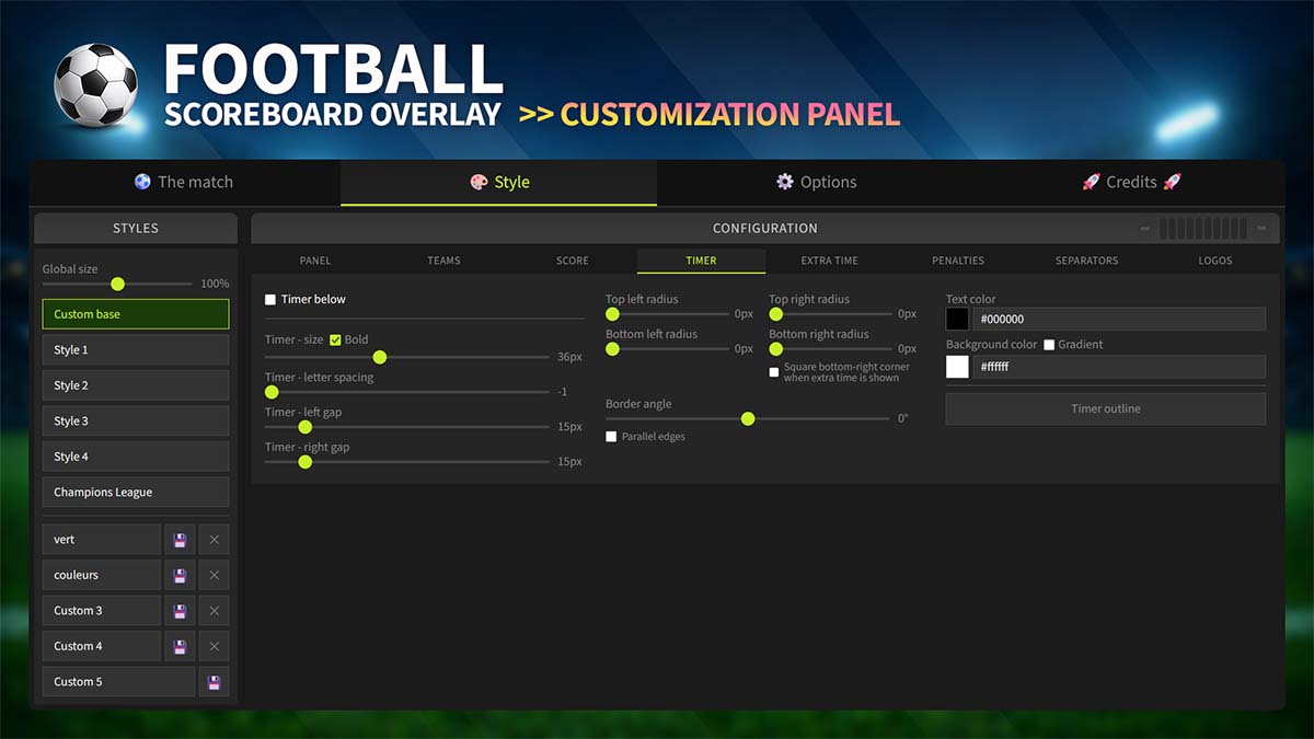 Football Scoreboard Overlay – Timer Customization Football scoreboard overlay timer customization settings