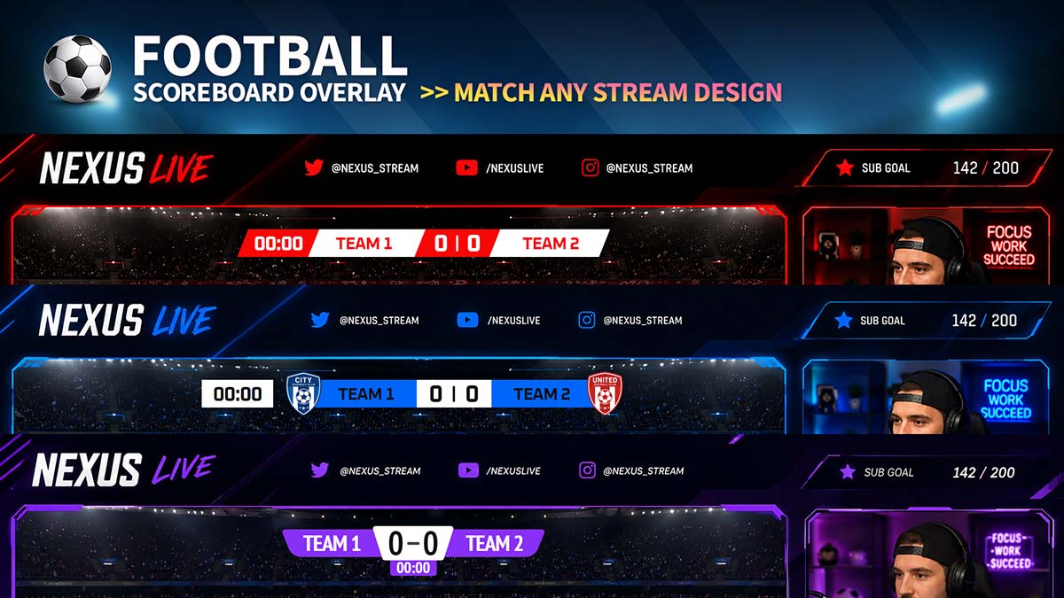 Football scoreboard overlay customized to match any stream design